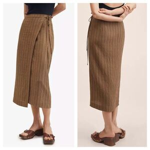 Mango MNG Striped Wrap Midi Skirt Brown Tan Size XS